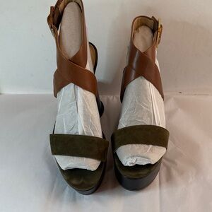 Veronica Beard Brown and Green Leather Women's Platforms
